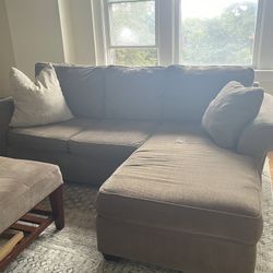 Ethan Allen Sectional Couch Dark Green with Extra Large Ottoman