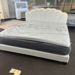 New King size Led Bed Frame + King Hybrid Mattress