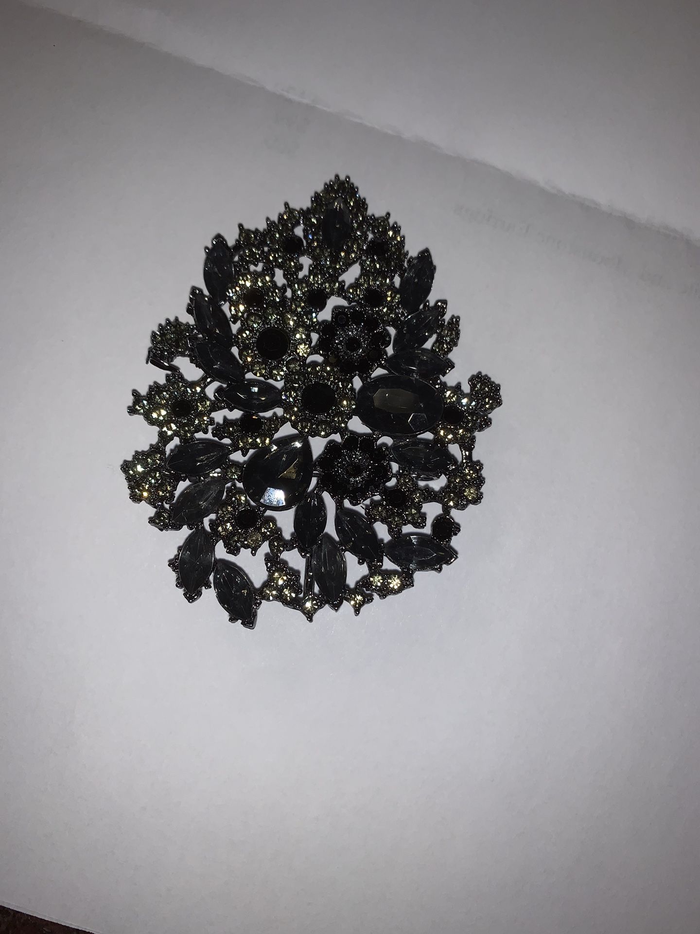 Large Black Beaded Brooch 