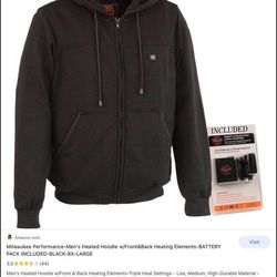 Milwaukee Leather.  MPM1713SET Men's Black Heated Zipper Front Hoodie (Battery Pack Included). XL.