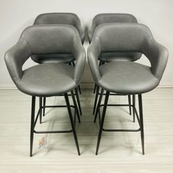 Grey Faux Leather Counter Stools with Black Metal Frame (Set of 4)