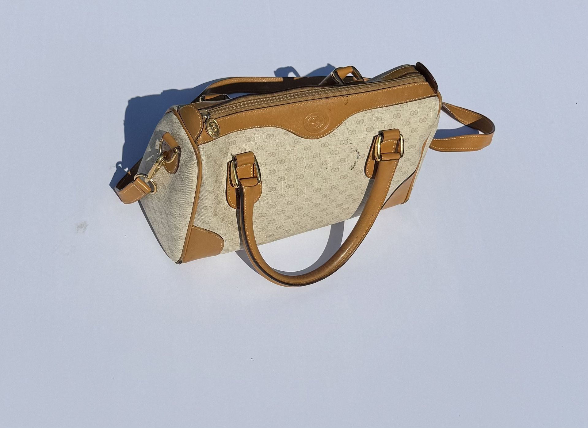 Vintage Gucci GG Monogram Canvas and Leather Boston Bag – Tan Brown – Italy