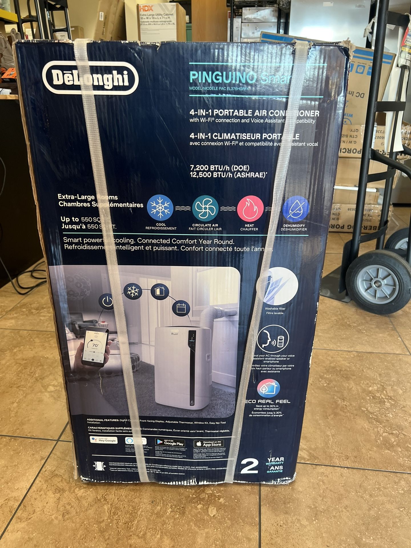 New DeLonghi 12,500 BTU 3-Speed 550 sq. ft. Portable Air Conditioner with  Wi-Fi, Heat and Eco Real Feel for Sale in Phoenix, AZ - OfferUp