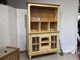 Rustic Cream 2Pc. Farmhouse Kitchen Hutch/Buffet Cabinet