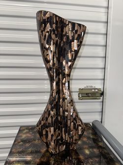Brown Iridescent Shell Mosaic Hourglass Vase Decorative Tile Finish
