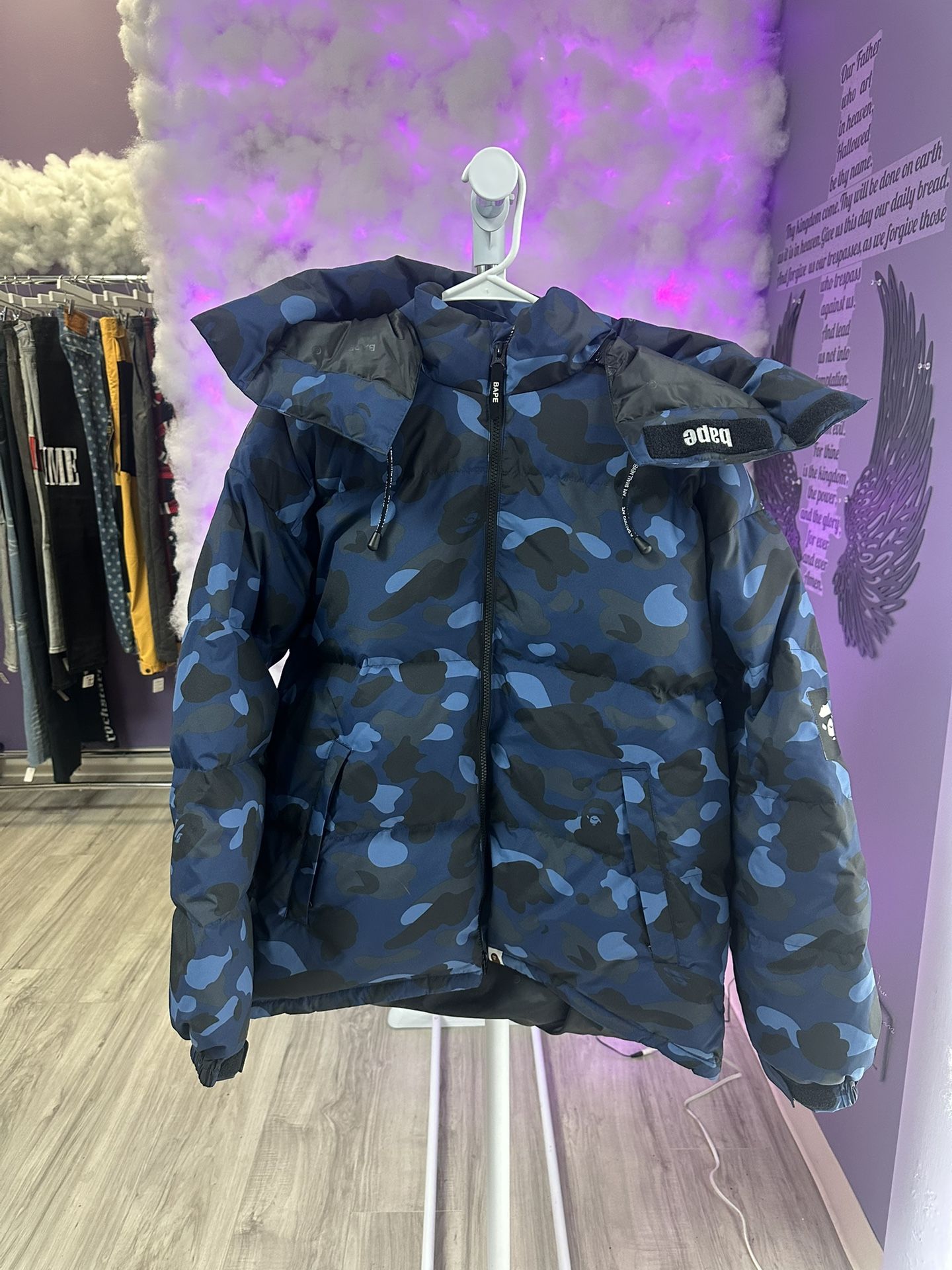 Rare Bape Puffer Navy Camo Removable Hood