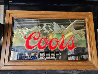 Vintage Coors Beer Bar Mirror - Original Wood Frame