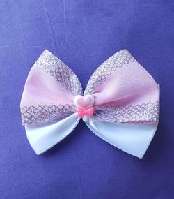 Pink and white hair bow