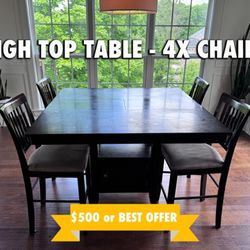 Dark Walnut High Table + 4 Chairs ($500/OBO)