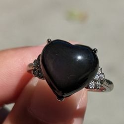 Heart-shaped obsidian Ring (Adjustable Ring Size)