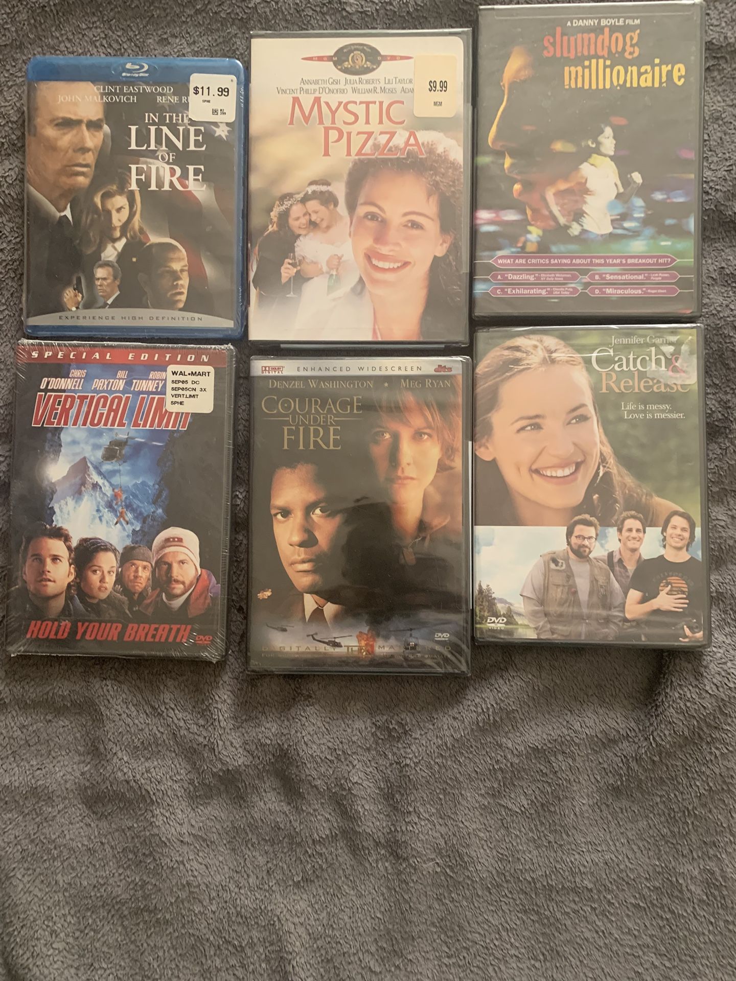 Sealed DVD Movies Lot of 6: Mystic Pizza, Slumdog Millionaire, vertical limit, courage under fire, catch & release, in the Line of Fire