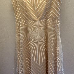 Beige and White Lace Midi Dress