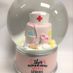 🎁 Superhero Wears Scrubs Snow Globe Crystal Ball Nurse Medical Doctor Christmas Xmas Gift 