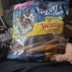 Busy bone twisted, long-lasting chew bacon. Three individual four pound bags