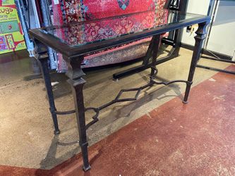 Stately Glass Top Metal Console Table