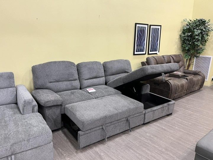 Nazi Gray Sleeper Sofa Chaise 🌲 Brand New ▪️ Delivery and Finance Available