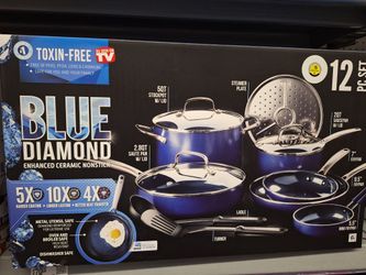 Blue Diamond 12-Piece Toxin-Free Ceramic Nonstick Pots and Pans Cookware Set, Dishwasher 