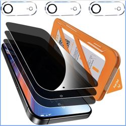 QHOHQ 3 Pack Privacy Screen Protector for iPhone 17 Air + 3 Pack Camera Lens Protector, 28° Anti Spy Tempered Glass, [12FT Military Grade Shatterproof