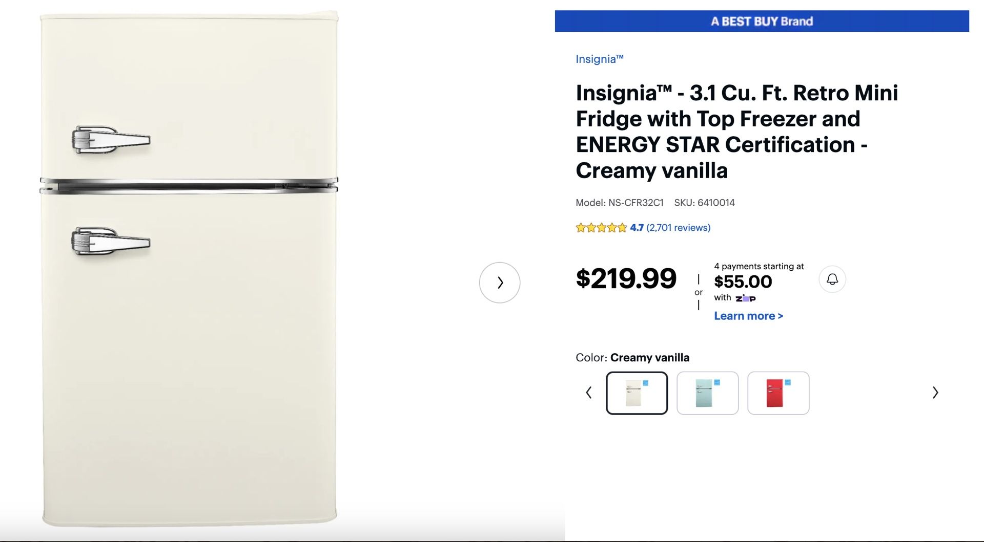 Insignia 3.1 cubic ft Mini Fridge