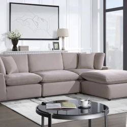 Velvet Sofa With Ottoman