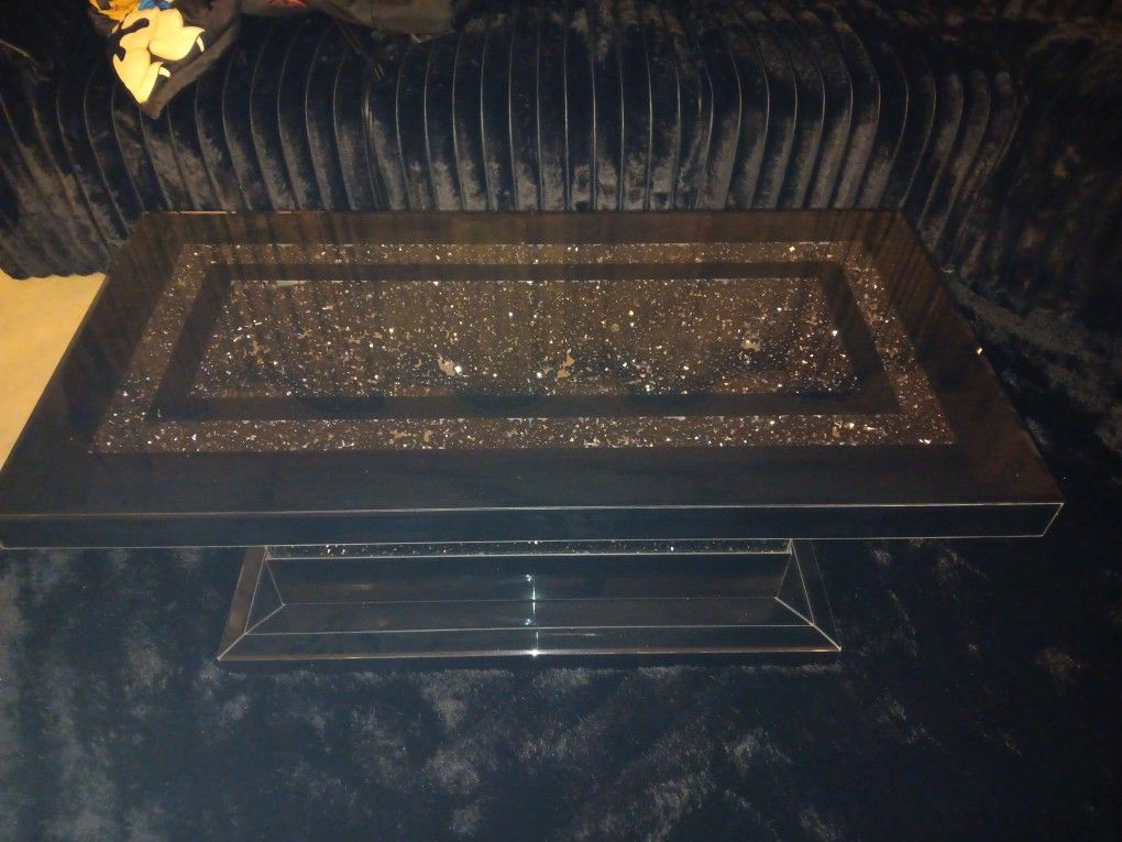 Silver and Black Mirror and glass Coffee Table.