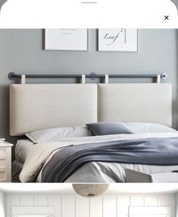 Latitude Run Upholstered King 100% Linen Panel Headboard in Beige - New in Box