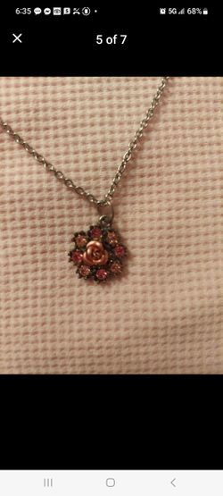 Vintage Pink Rose Pendant Necklace 