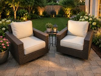 New in box pair of outdoor patio furniture swivel rocking club chairs