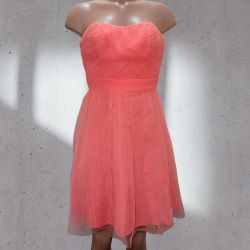 David's Bridal Coral Strapless Knee-Length Bridesmaids/Formal Dress Size 0