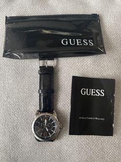 Guess Black Watch With Genuine Black Leather Band