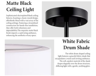 Drum-style semi-flush mount ceiling 3 light With Fa ric Shade