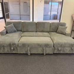 Grey Corduroy Double Chaise Sectional With Storage 