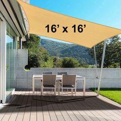 BRAND NEW $35 Square 16x16ft Sun Shade Sail Outdoor Patio Top Cover 185gsm 95% UV Block with Ropes