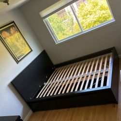 Brown/Black Queen Bed Frame With Storage Boxes - Perfect Condition (IKEA MALM)