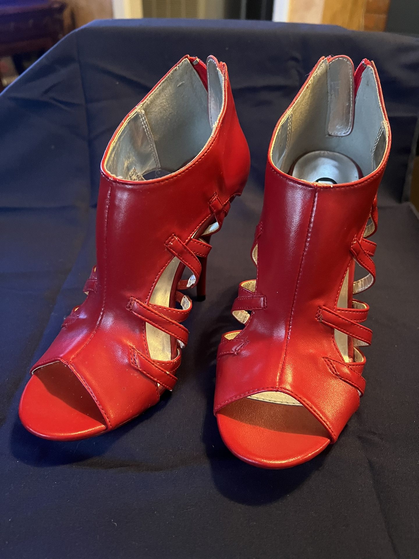 dark red straps stiletto heels 