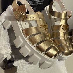 Prada Platform Gold Sandals Sz 37