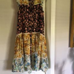 Anthropology Cotton MIDI Dress  Blacks Pinks Gold Plus Small  Cute As Can Be