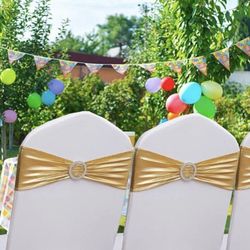 Gankar Gold Chair Sashes 100 Pack, Spandex Sashes For Chairs Wedding Reception,