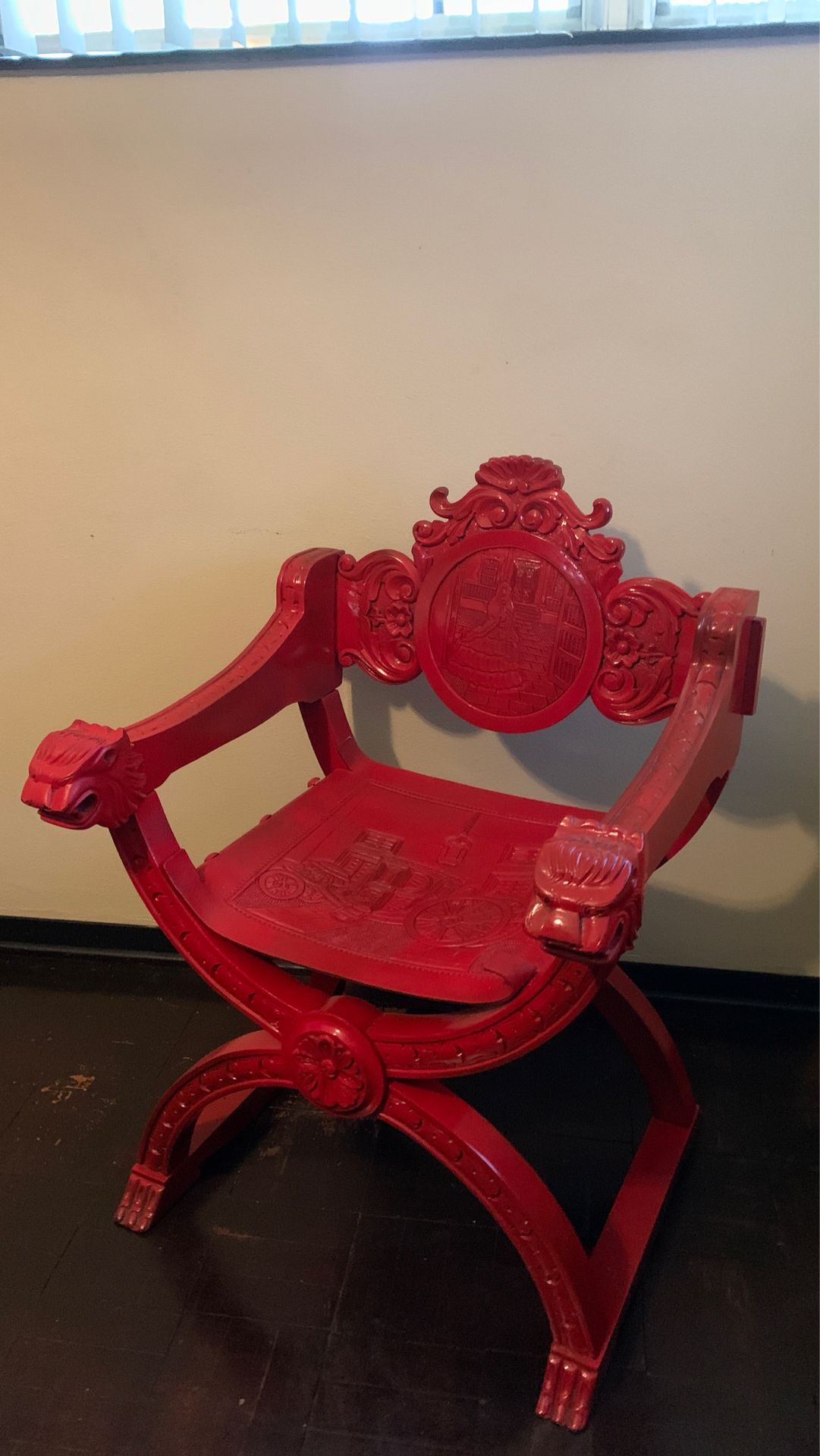 Wooden Red dragon chair Gothic style vintage antique
