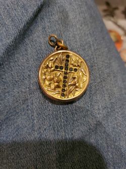 W&H CO. LOCKET NECKLACE W/ CROSS & BLACK CRYSTALS & EMBOSSED DESIGN (contact info removed)