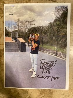 Autographed Daniel Webb skateboard photo