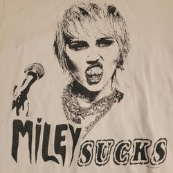 Miley Cyrus Miley Sucks Cotton WhiteT  Shirt Unisex Concert S 2021