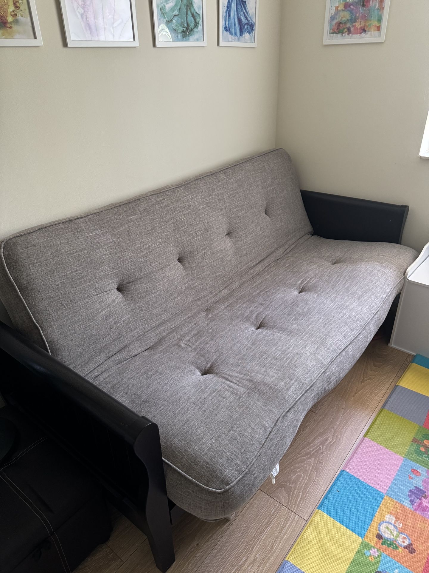 Grey Wood Futon Couch