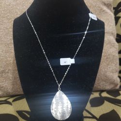 Pear Shape Sterling Silver Pendant Necklace 