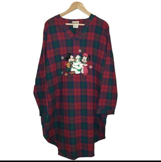 Authentic Vintage Walt Disney World Plaid Soft Flannel Nightgown Pajama ONE SIZE