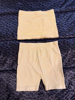 Yellow Ribbed Tube Top and Biker Shorts Set SIZE M