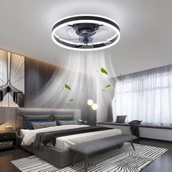 Orison Low Profile Ceiling Fan with Light - Modern Flush Mount Enclosed Ceiling Fan 19.7" LED Dimmable Bladeless Ceiling Fans with Remote Control,Smar