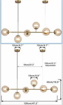 KCO Lámpara de Araña Lineal de Globo de Iluminación de 6 Luces, Accesorio de Luz Colgante de Cristal Ámbar, Iluminación Dorada para Isla de Cocina, Lá