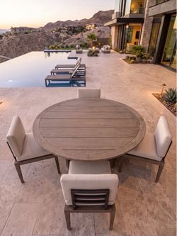 Restoration Hardware Balmain Teak Outdoor Dining Table + 4 chairs set