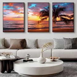 3pcs Frameless Wall Art of Sunset